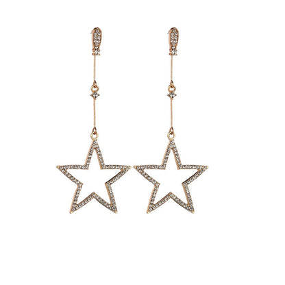 Cubic Zirconia & Goldtone Hollow Star Drop Earrings