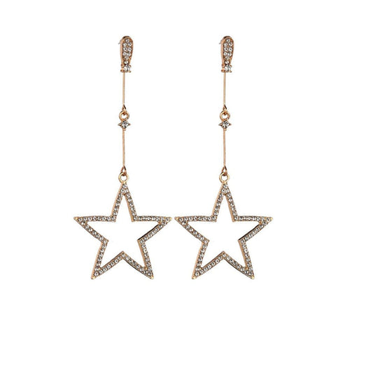 Cubic Zirconia & Goldtone Hollow Star Drop Earrings