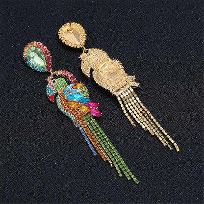 Blue Crystal & Cubic Zirconia Parrot Drop Earrings