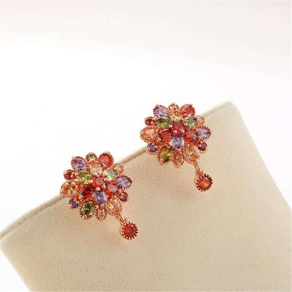 Jewel-tone Crystal & Rose Goldtone Flower Earrings