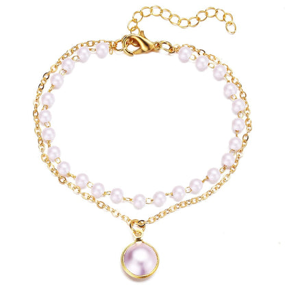 Pearl & Goldtone Layered Station Bracelet