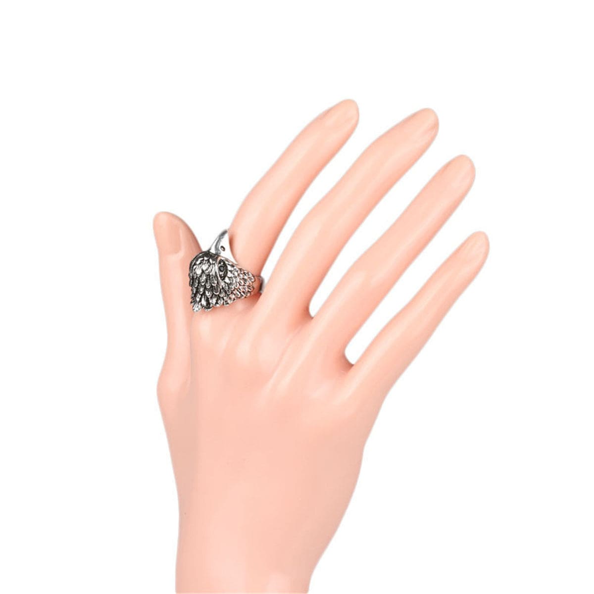 Red Cubic Zirconia & Silvertone Eagle Band Ring-1