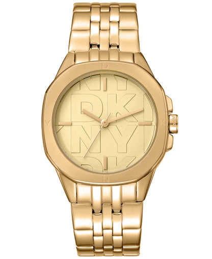 Dkny Women Watch, Gold Color Case, Champagne Dial, Gold Color Metal Bracelet, 3 Hands, 5 Atm