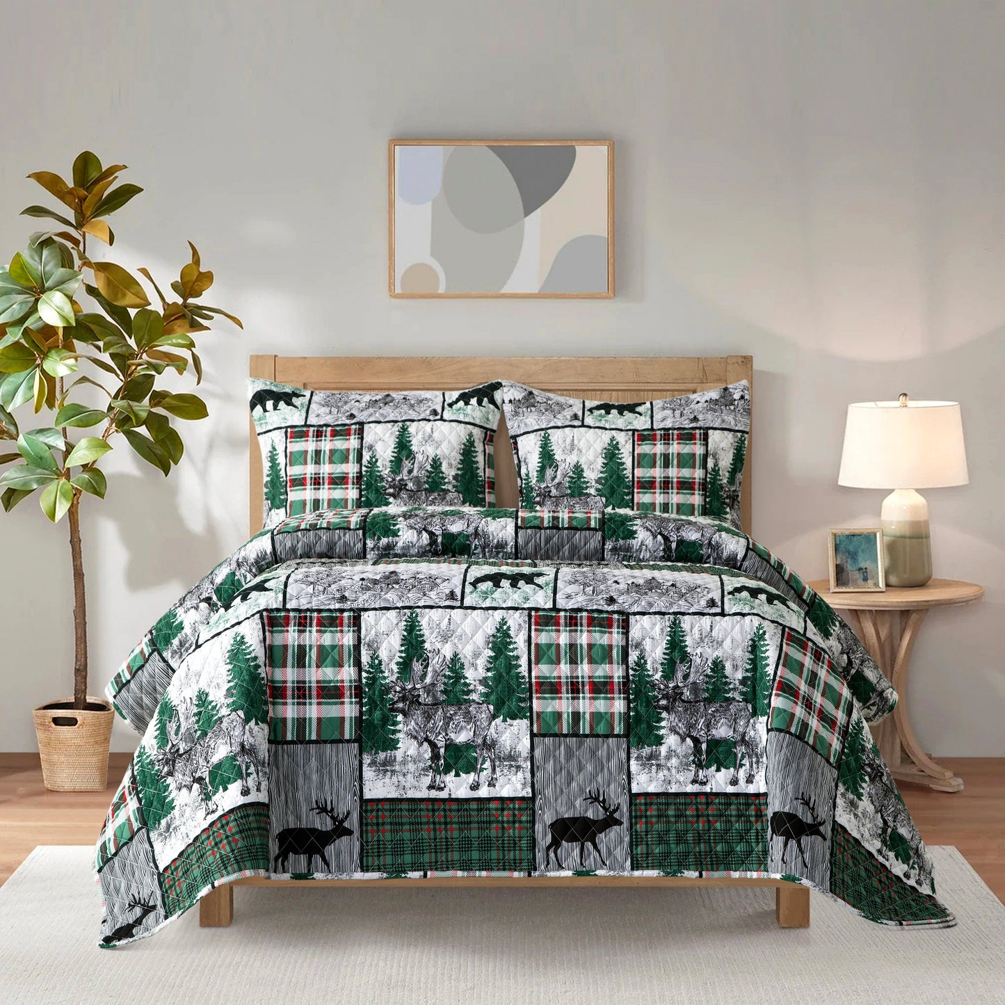 Elegant Comfort 3-Piece Patch Plaid Quilted Reversible Bedspread Coverlet Set