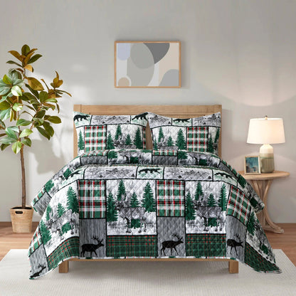 Elegant Comfort 3-Piece Patch Plaid Quilted Reversible Bedspread Coverlet Set