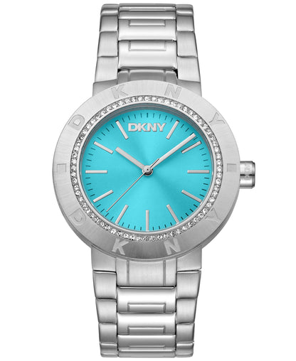Dkny Women Watch, Silver Color Case, Blue Dial, Stainless Steel Metal Bracelet, 3 Hands, 5 Atm-3