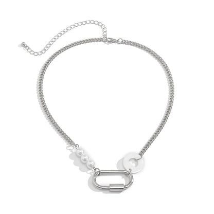 Pearl & Acrylic Silvertone Carabiner Choker Necklace