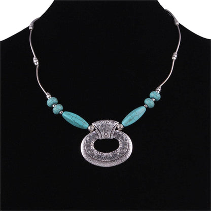 Turquoise & Silvertone Geometric Pendant Necklace
