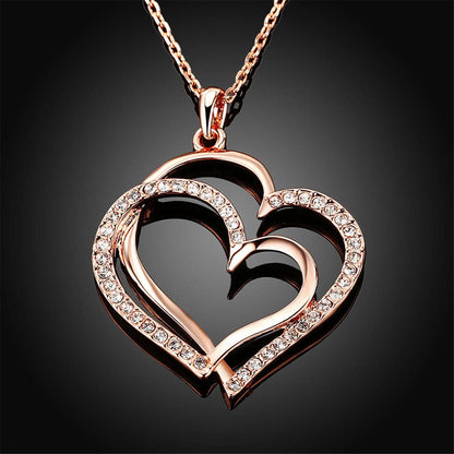 Cubic Zirconia & Rose Goldtone Double-Heart Pendant Necklace