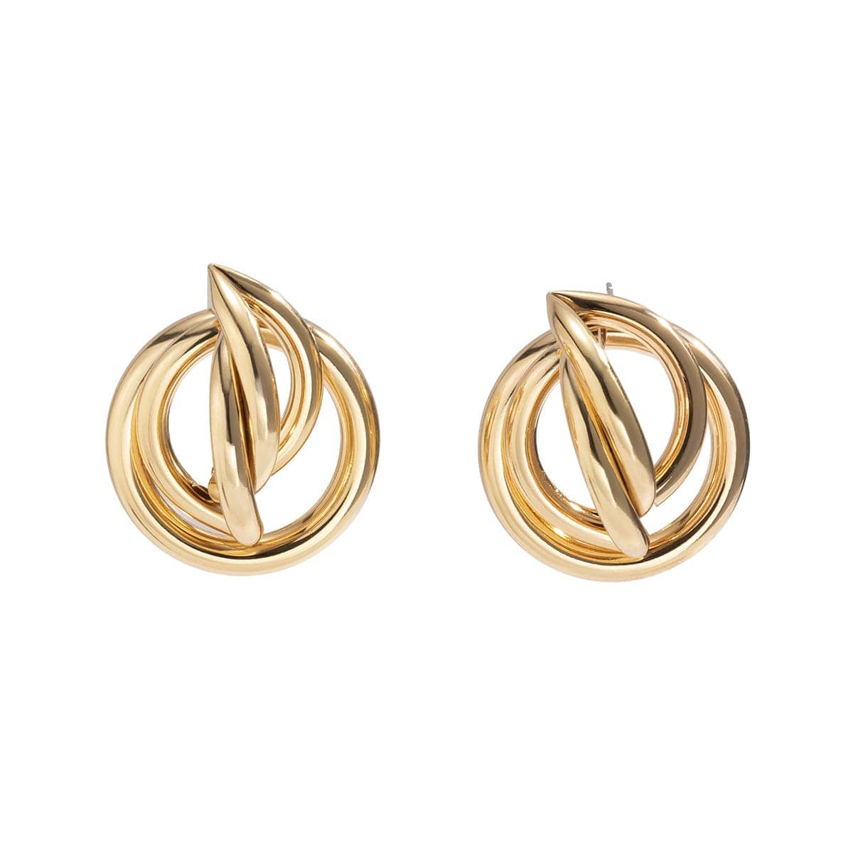 Goldtone Crossing Ring Stud Earrings-3
