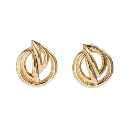 Goldtone Crossing Ring Stud Earrings-3