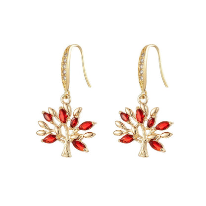 Red Crystal & Cubic Zirconia Goldtone Tree Hook Earrings