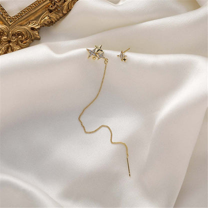 Clear Cubic Zirconia & Goldtone Star Stud Earrings & Earring Jacket