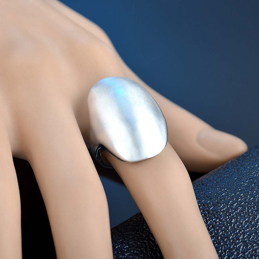 Silvertone Frosted Oval Band Ring-1