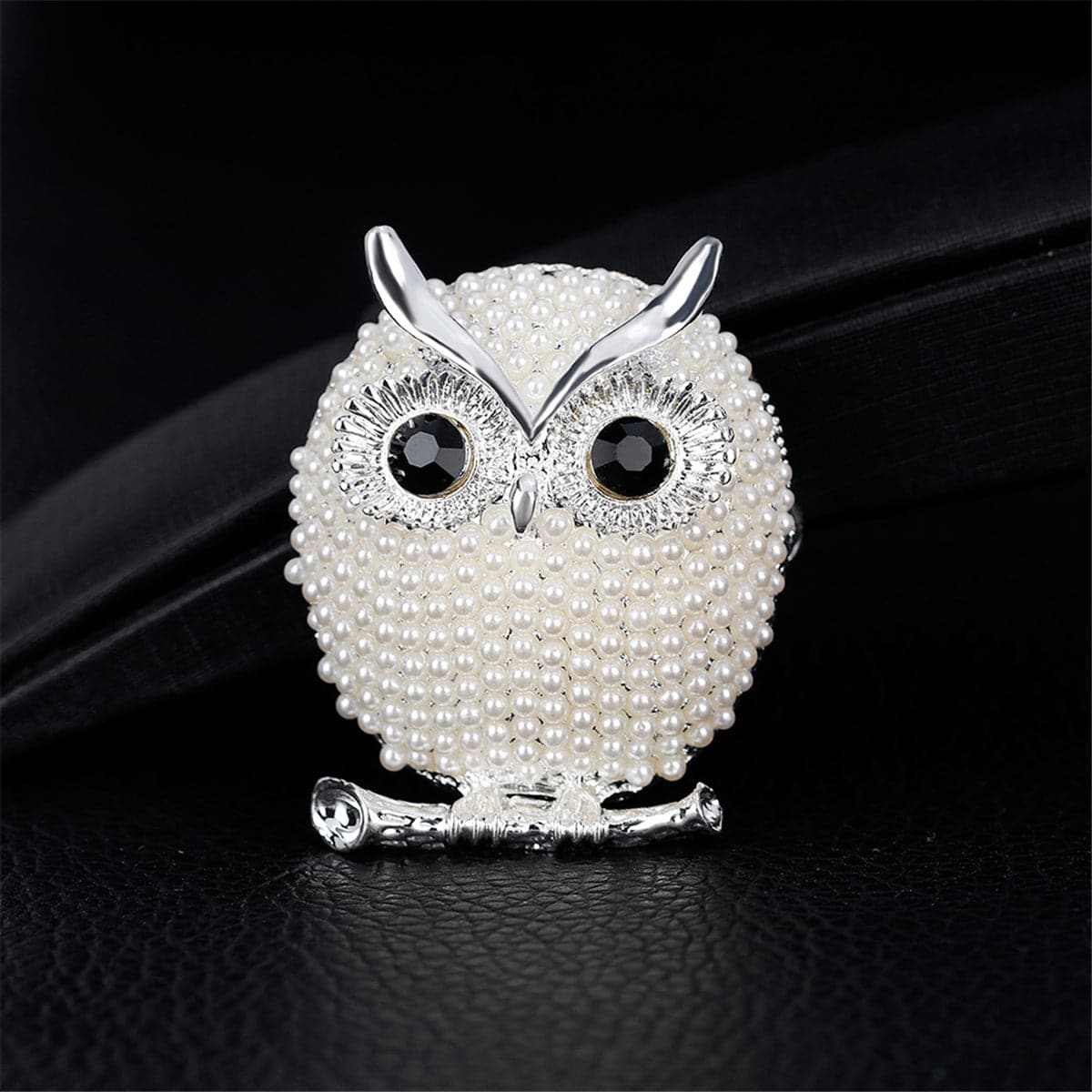 Cubic Zirconia & Silvertone Owl Brooch