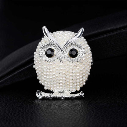 Cubic Zirconia & Silvertone Owl Brooch
