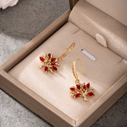 Red Crystal & Cubic Zirconia Goldtone Tree Hook Earrings