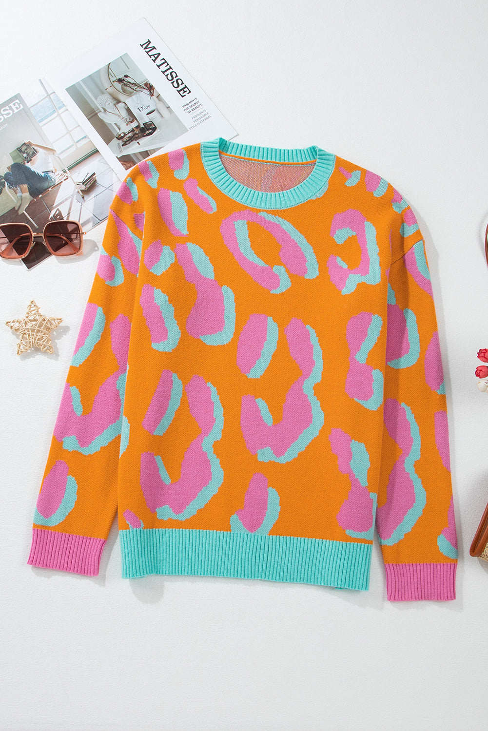 Sophia Colorblock Ribbed Edge Sweater - Orange / L - 12/14