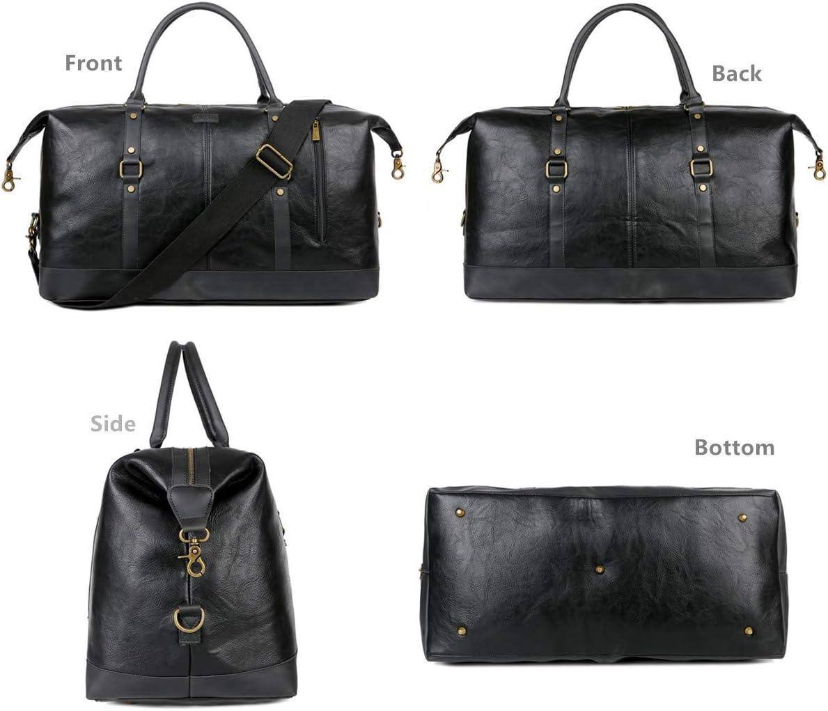 Men's black leather overnight travel duffel bag with gold hardware by FR Fashion Co.