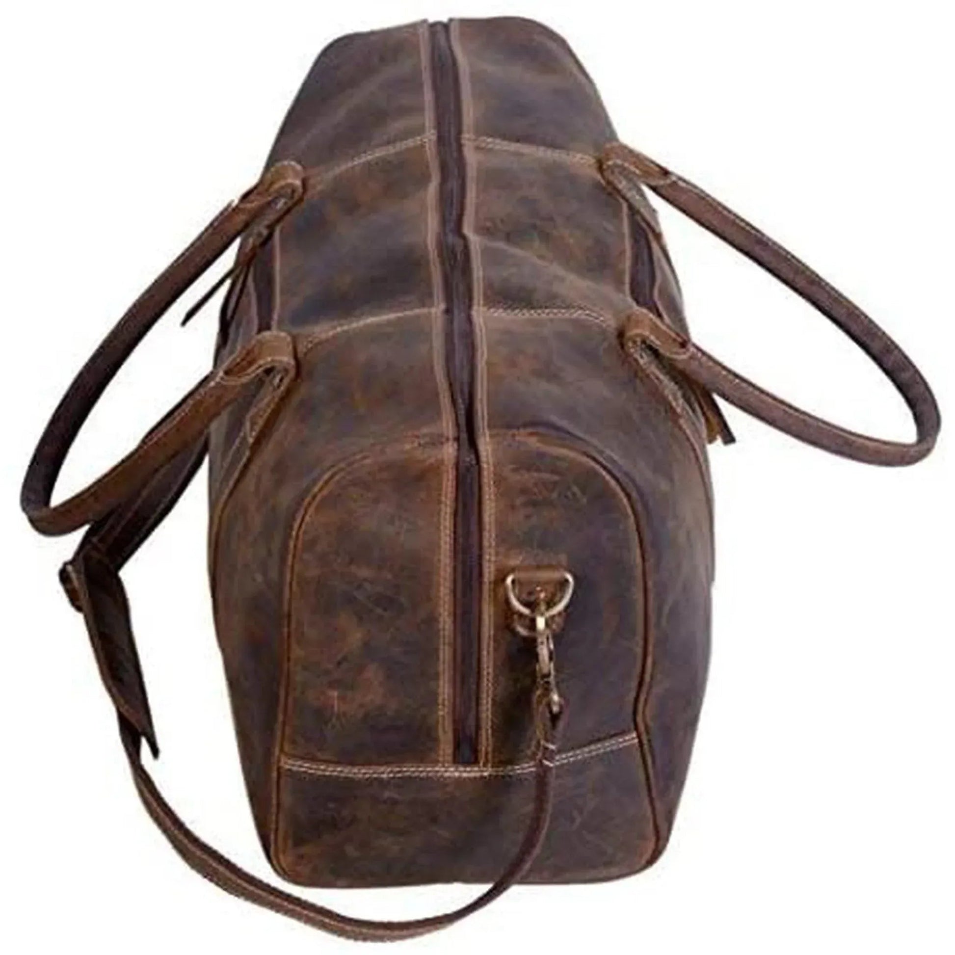 Men's vintage distressed brown buffalo leather duffle bag by FR Fashion Co.