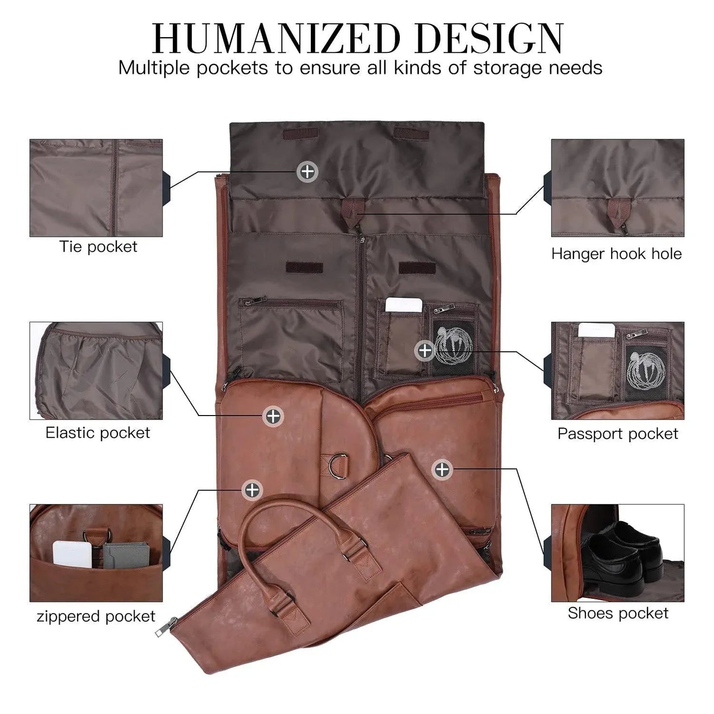 Men's brown leather duffel bag with multiple interior pockets, FR Fashion Co.