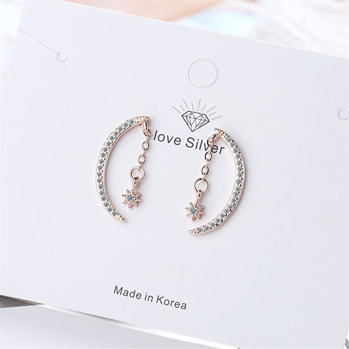 Cubic Zirconia & Silvertone Moon Drop Earrings