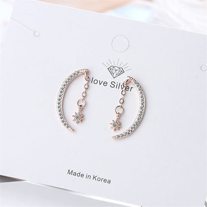 Cubic Zirconia & Silvertone Moon Drop Earrings