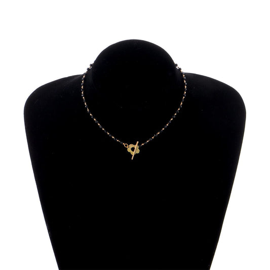 Black Acrylic & Goldtone Floral Choker Necklace