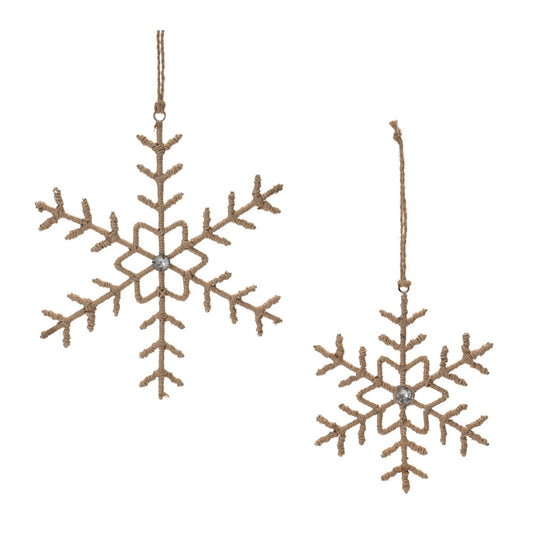 Melrose International Jute Wrapped Metal Snowflake Oranment (Set of 12)