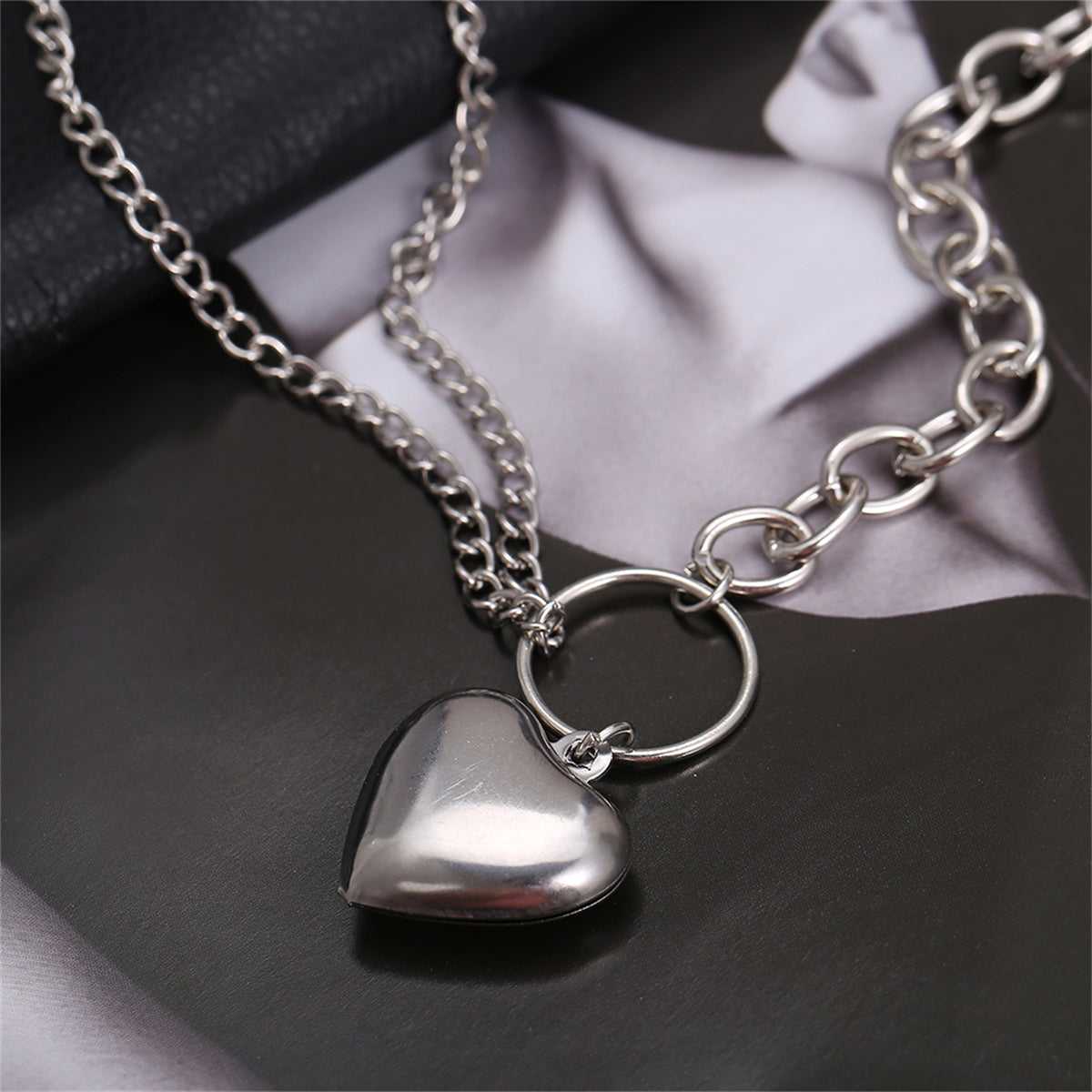 Silvertone Heart Layered Pendant Necklace-1