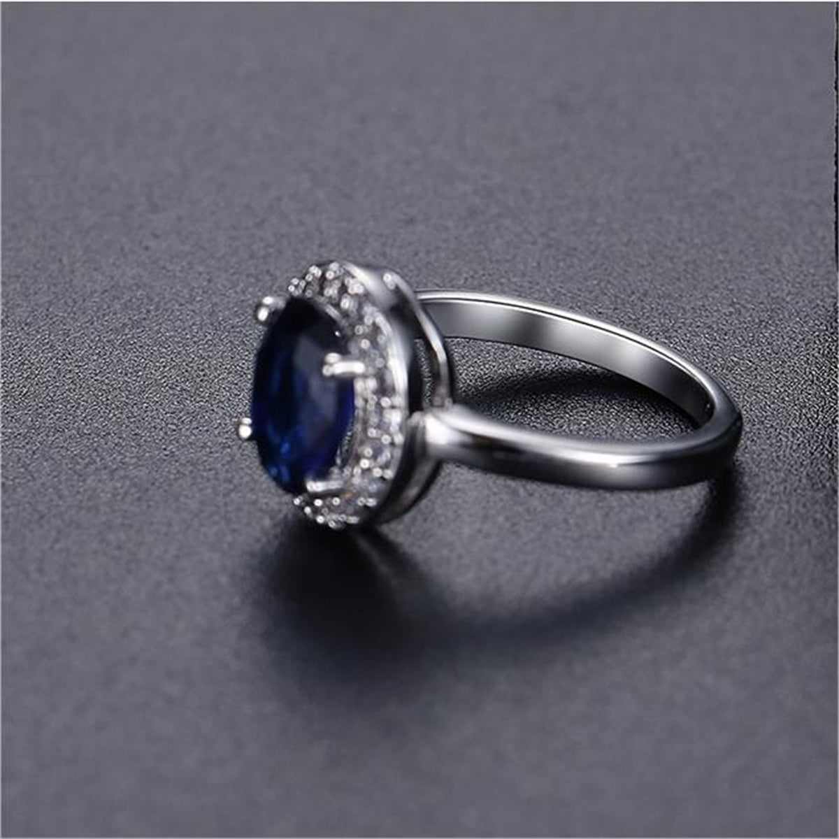 Blue Crystal & Cubic Zirconia Silvertone Halo Oval Ring-1
