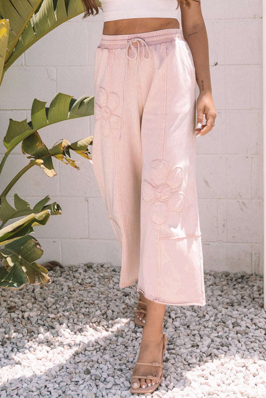 Threaded Pear Gabriella Mineral Washed Terry Knit Cropped Wide Leg Pants