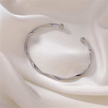 Silvertone Curved Waves Cuff