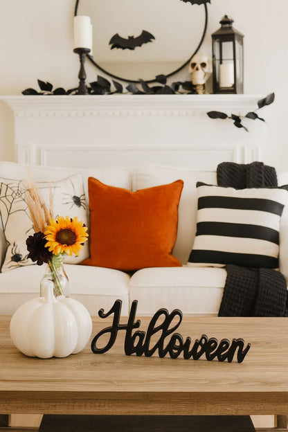 17.99 in Black Halloween Die Cut Cursive Freestanding MDF Signs for Spooky Decor
