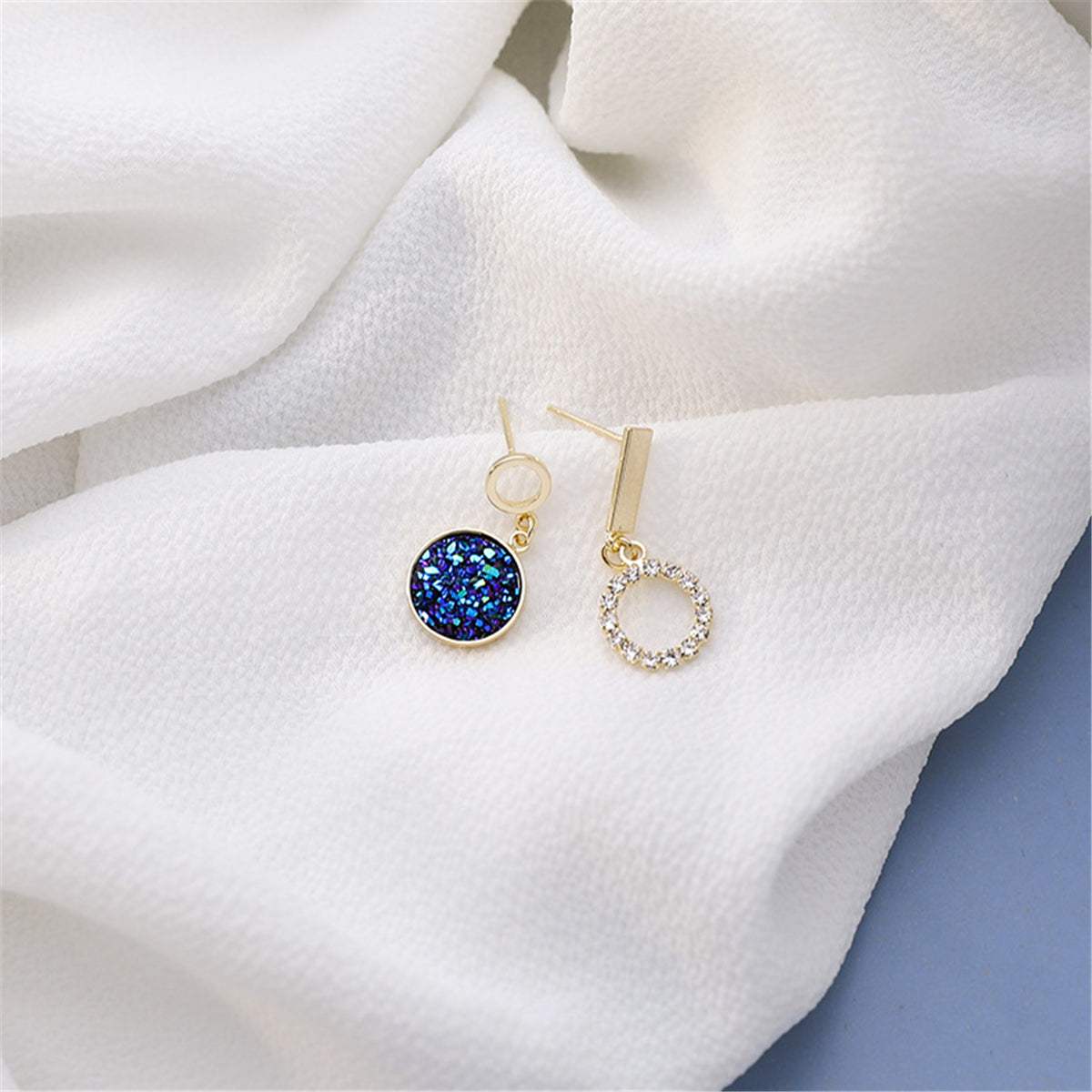 Cubic Zirconia & Blue Resin Goldtone Mismatch Drop Earrings