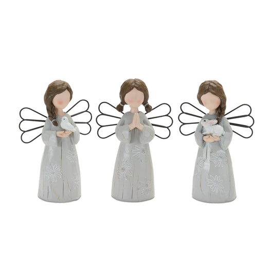 Melrose International Floral Etched Angel Figurine (Set of 3)