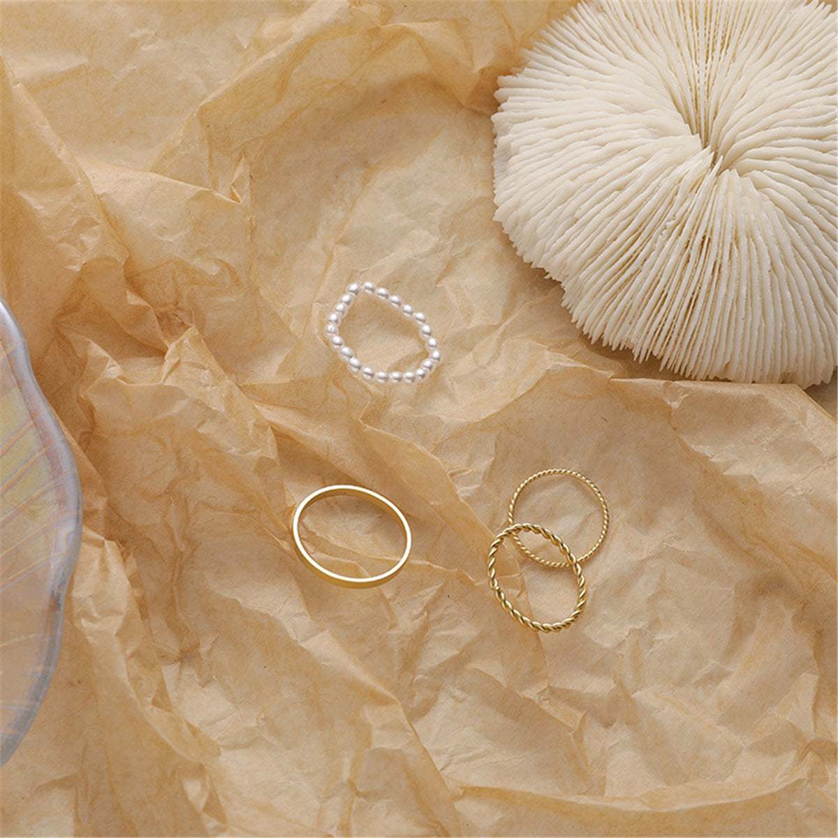 Pearl & Goldtone Ring Set