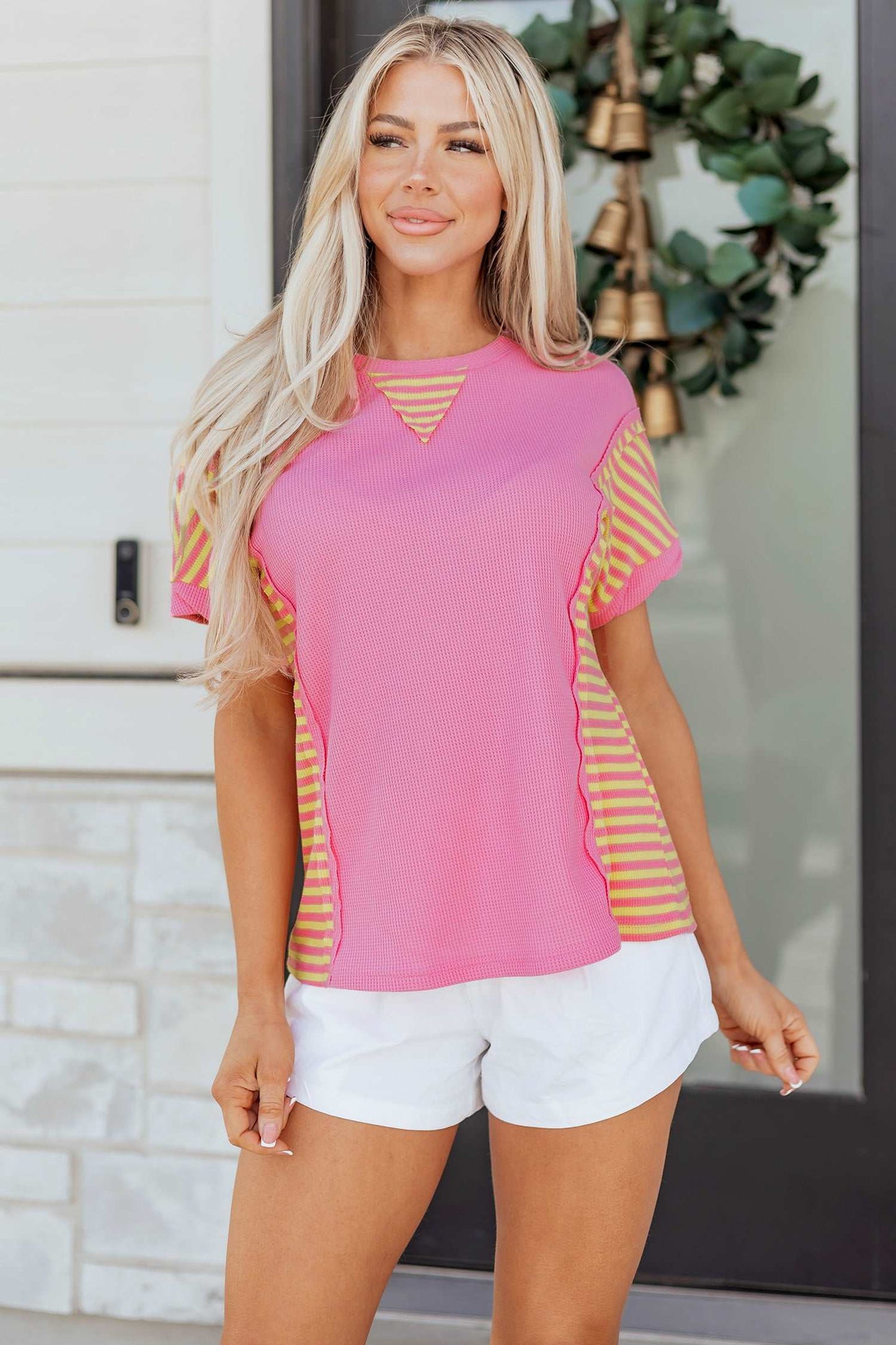 Wynter Patchwork Loose T Shirt - Bright Pink / L - 12/14