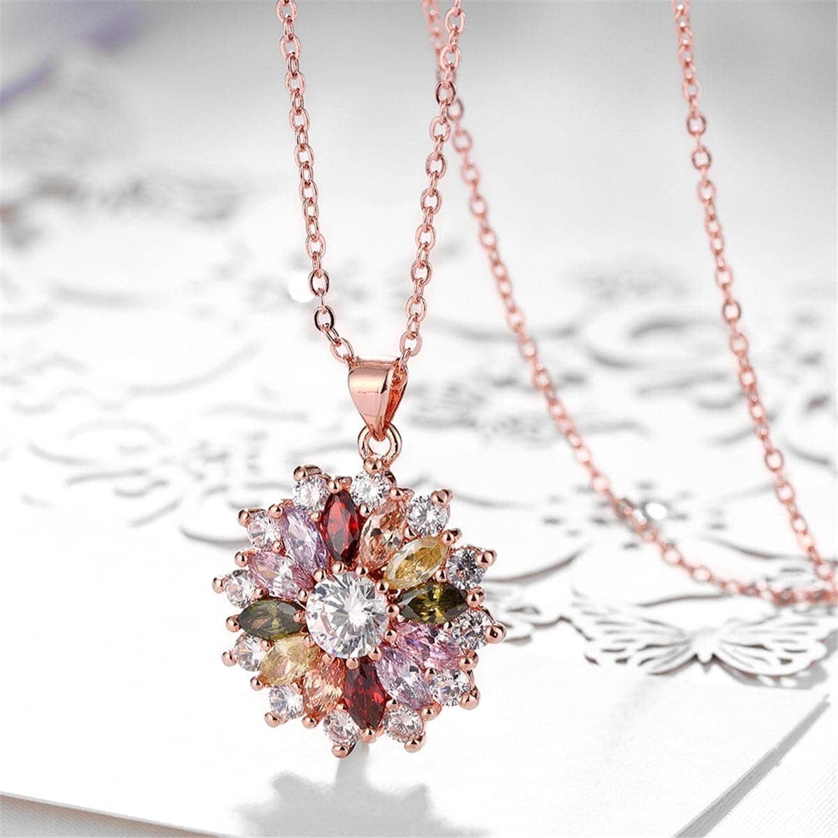 Cubic Zirconia & Crystal Rose Goldtone Burst Pendant Necklace
