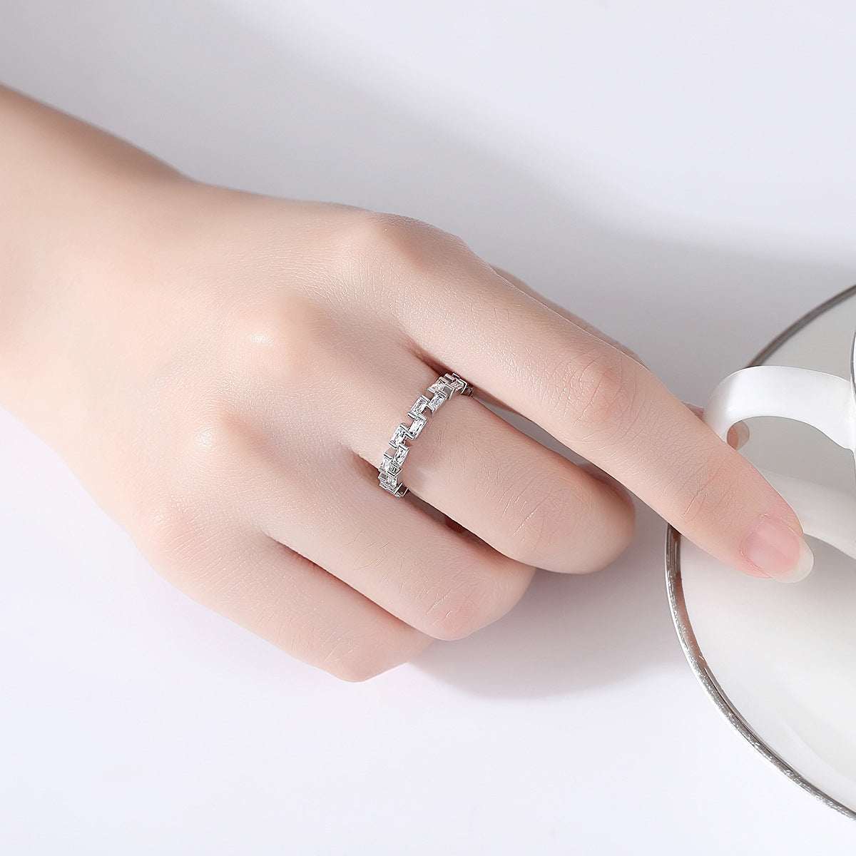 Crystal & Silvertone Baguette-Cut Band Ring-2