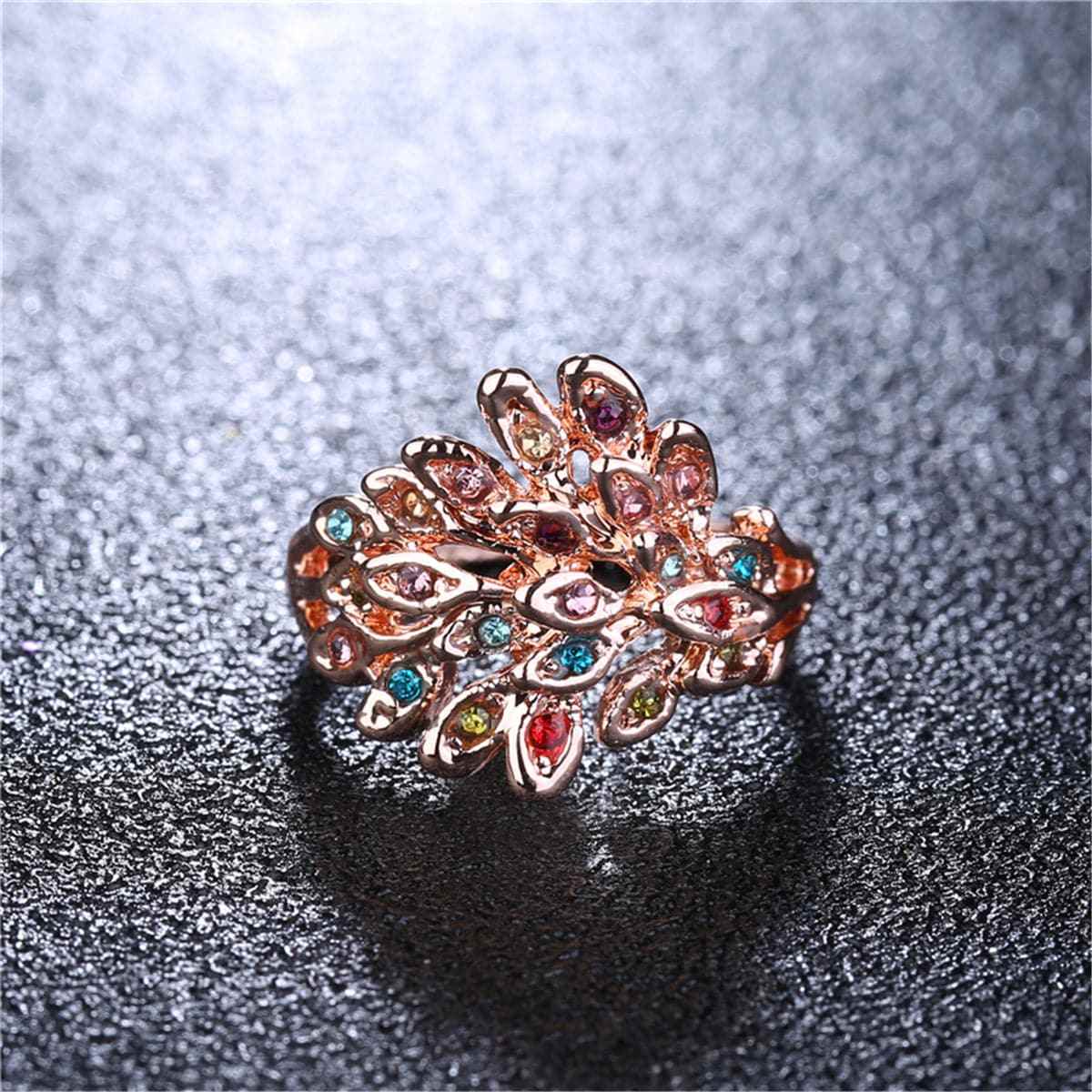 Cubic Zirconia & Rose Goldtone Peacock Feather Ring