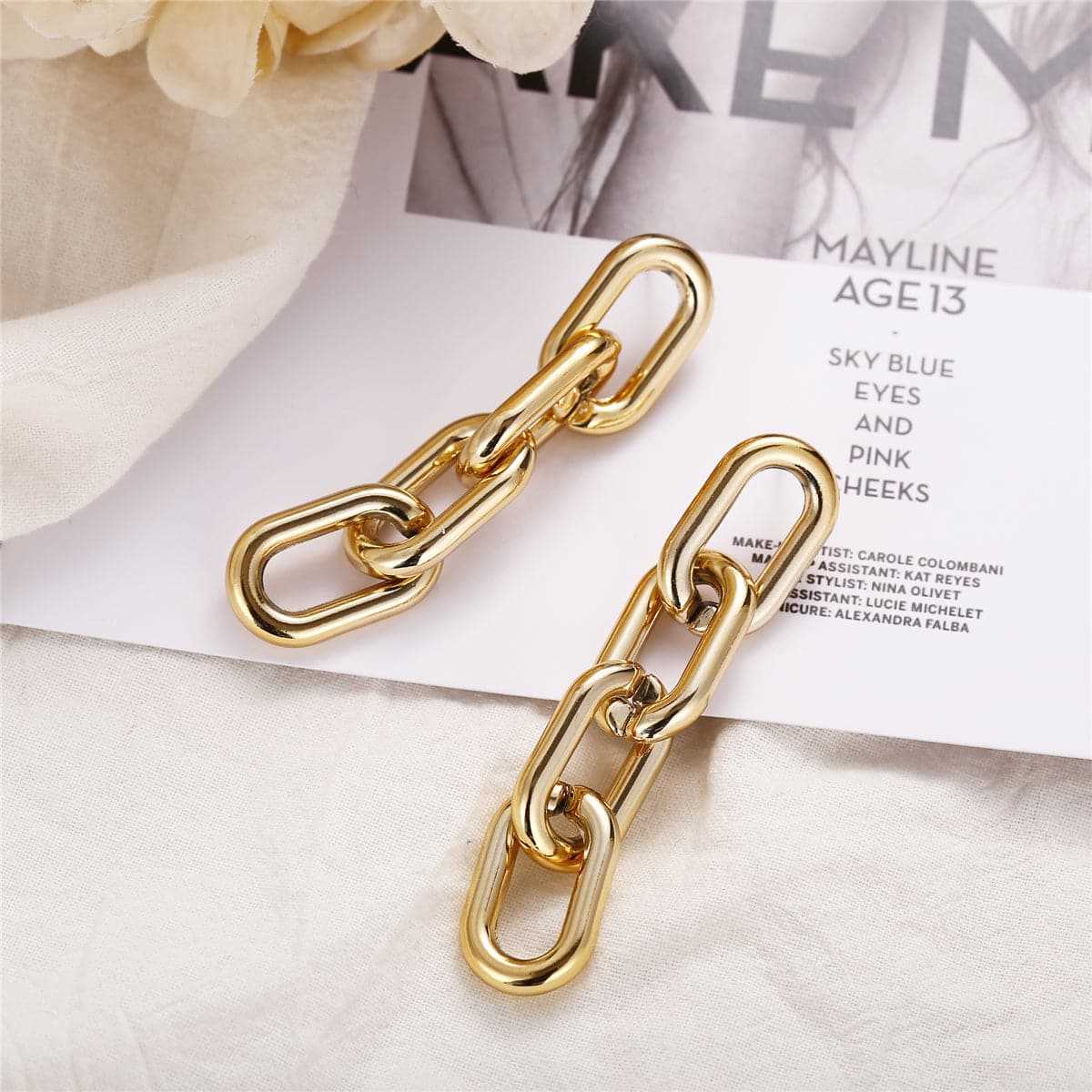 Goldtone Figaro Chain Drop Earring