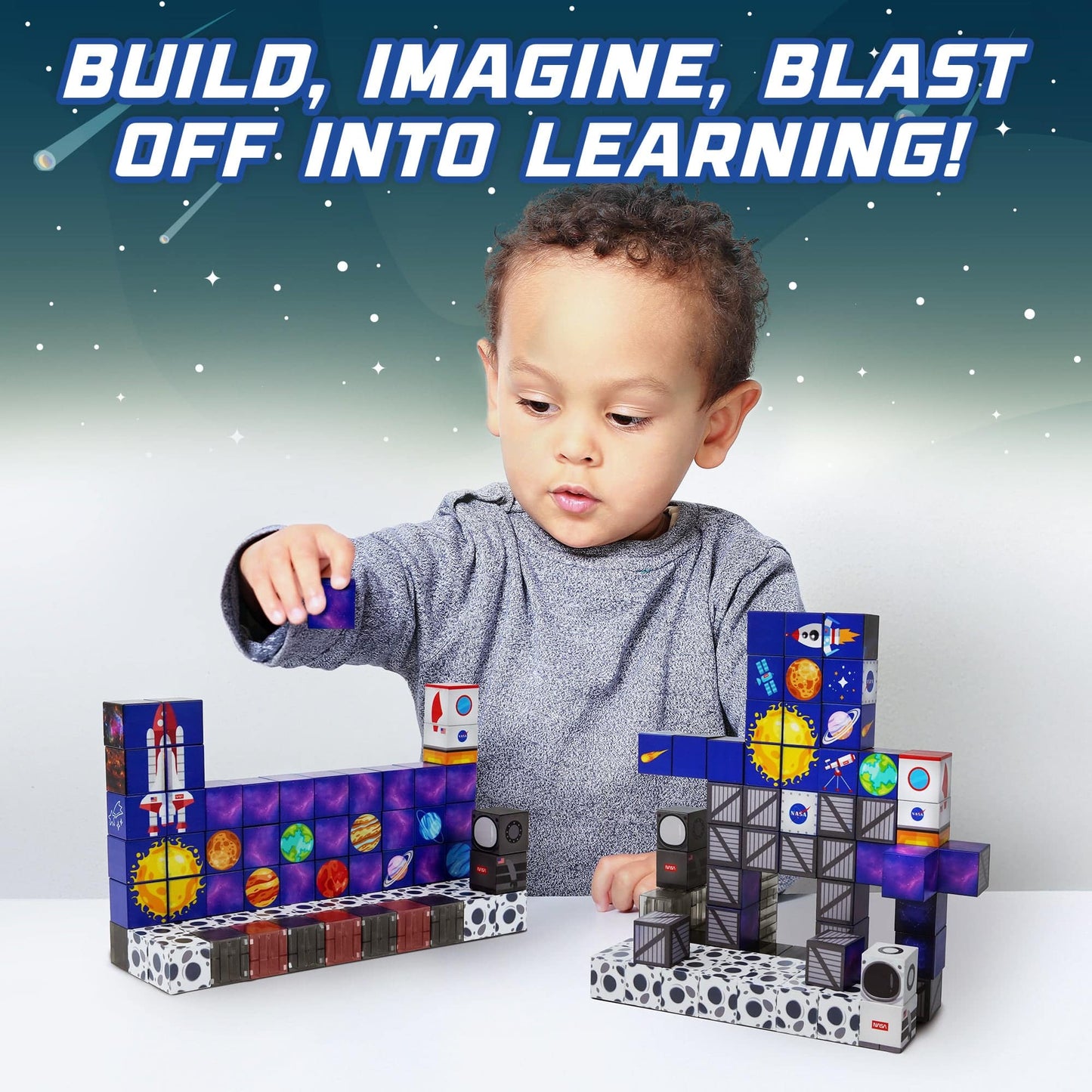 Blue, gray, red maganatic blocks-