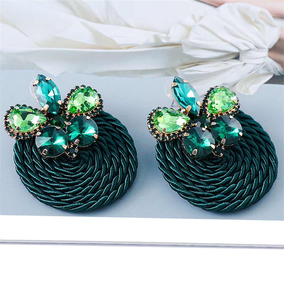 Green Crystal & Cubic Zirconia Butterfly Drop Earrings
