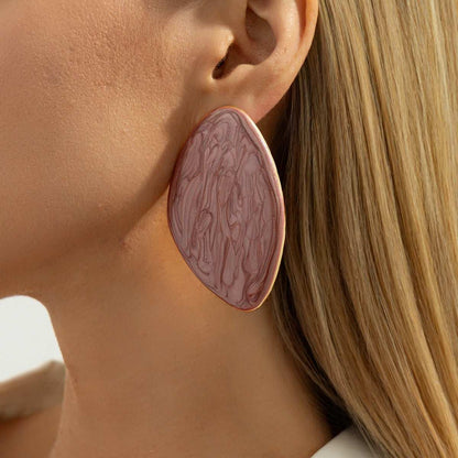 Pink Enamel & Goldtone Drop Statement Stud Earrings