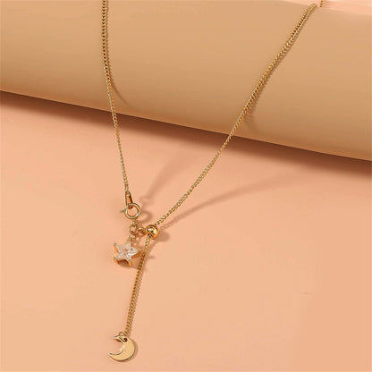 Cubic Zirconia & Goldtone Star Moon Lariat Necklace