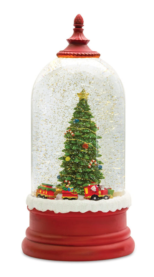Melrose International LED Snow Globe Bell Jar with Christmas Tree Scene 10.5"H