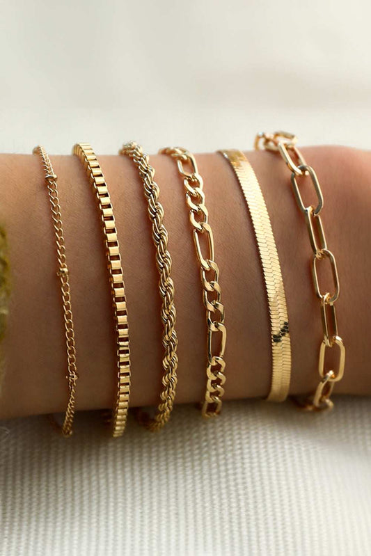 Threaded Pear Gold Multi Layered Adjustable Chain Bracelet Set