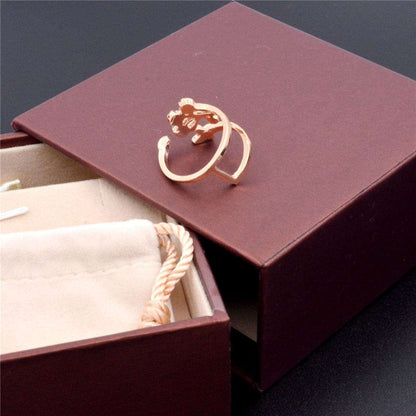 Cubic Zirconia & Rose Goldtone Flower & Butterfly Ring
