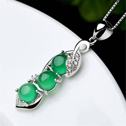 Green Jade & Cubic Zirconia Bean Pendant Necklace